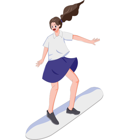 Middle school girl surfing  Illustration