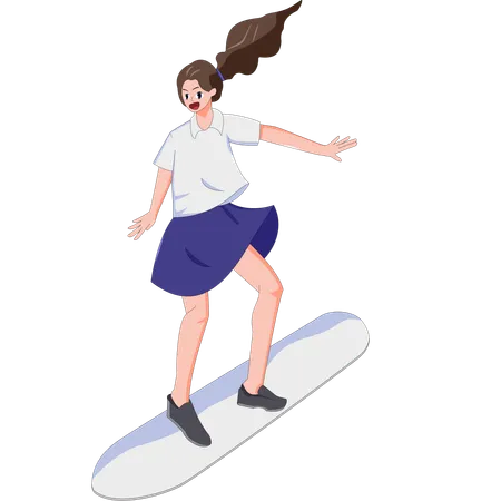 Middle school girl surfing  Illustration