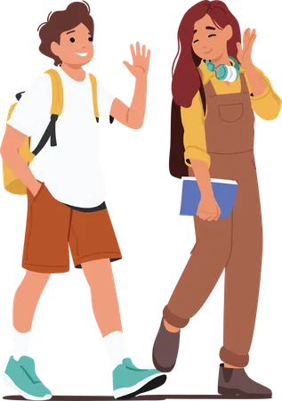 Middle school or college male and female  going to study back to school  Illustration