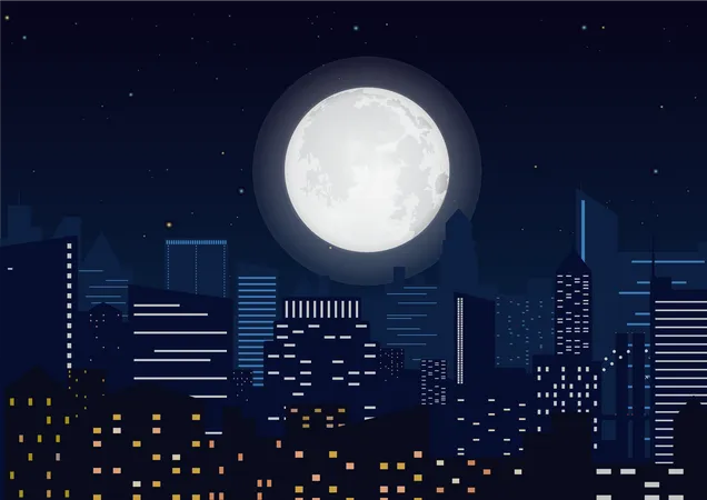 Midnight moon in the city  Illustration