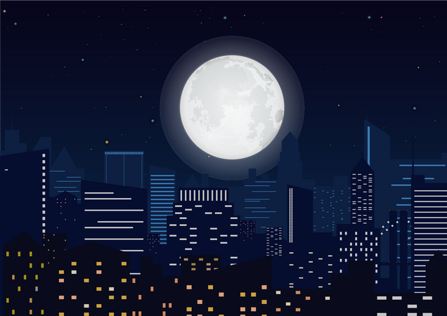 Midnight moon in the city  Illustration