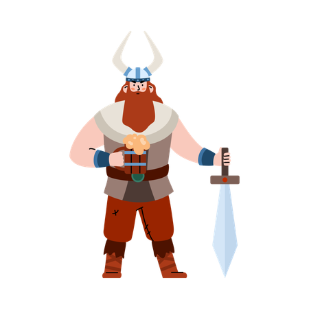 Mighty scandinavian bearded viking warrior  Illustration