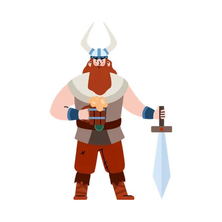 Mighty scandinavian bearded viking warrior  Illustration