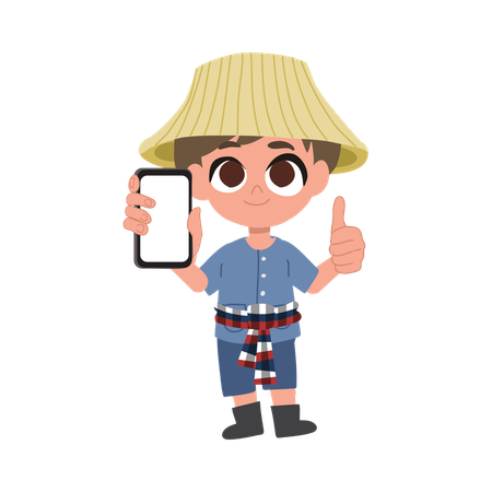 Agriculteur mignon avec smartphone  Illustration