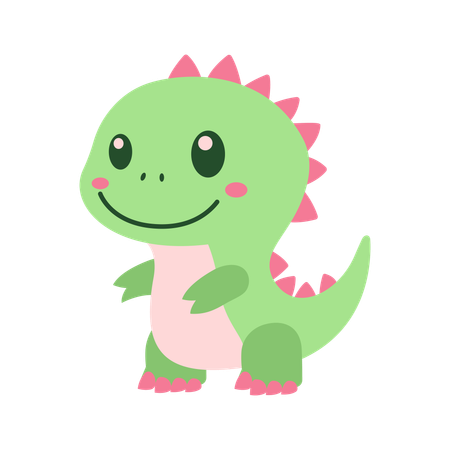 Mignon bébé dinosaure avec une expression souriante  Illustration