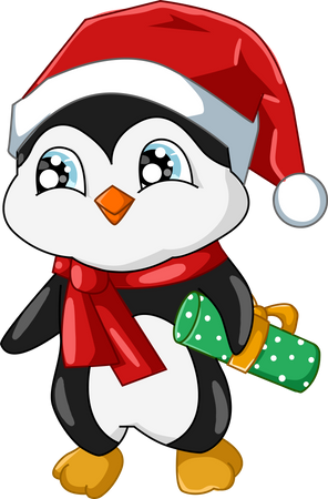 Joli bébé pingouin portant un chapeau de Noël  Illustration