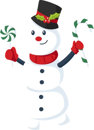 Joli bonhomme de neige de Noël avec chapeau  Illustration