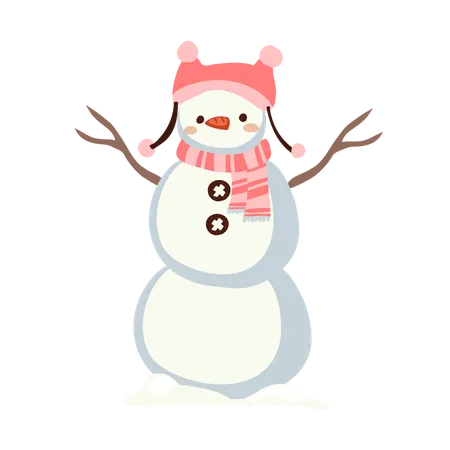 Bonhomme de neige mignon en tenue d'hiver  Illustration