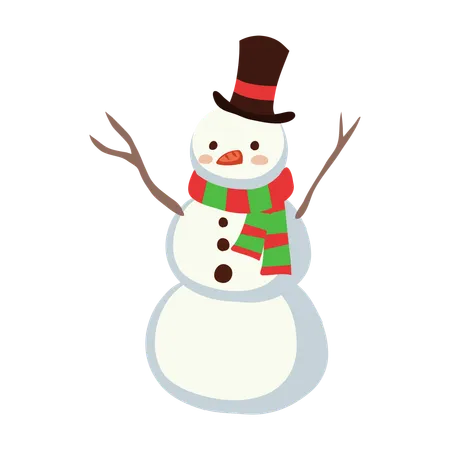 Bonhomme de neige mignon en tenue d'hiver  Illustration