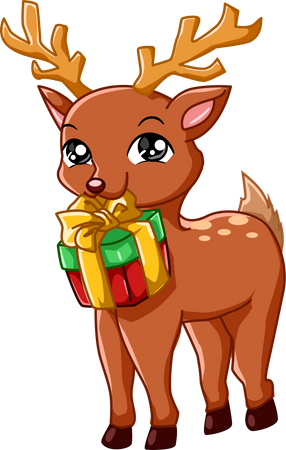 Cerf mignon portant un cadeau de Noël  Illustration