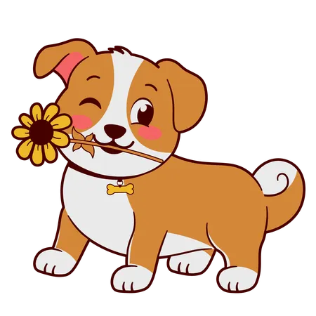 Joli chiot avec tournesol  Illustration