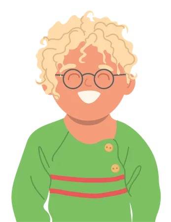 Portrait d'un mignon petit garçon d'âge préscolaire souriant avec une coiffure tendance portant des lunettes  Illustration