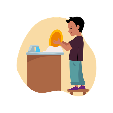 Un garçon mignon fait la vaisselle  Illustration