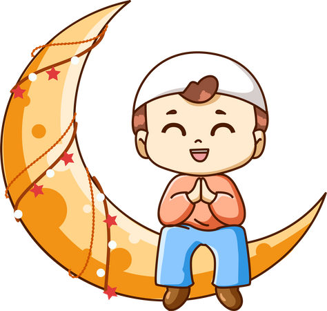 Garçon musulman mignon sur la lune  Illustration