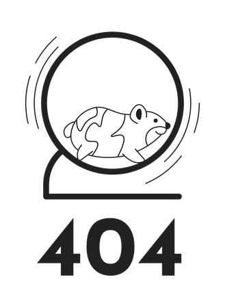 Hamster mignon fonctionnant rapidement dans la roue noir blanc erreur 404  Illustration