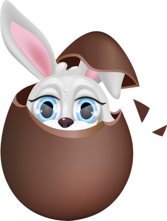 Lapin mignon assis dans un œuf en chocolat  Illustration
