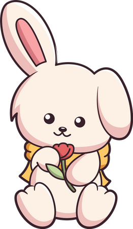 Lapin mignon tenant une rose  Illustration