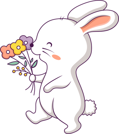 Joli lapin tenant une fleur  Illustration