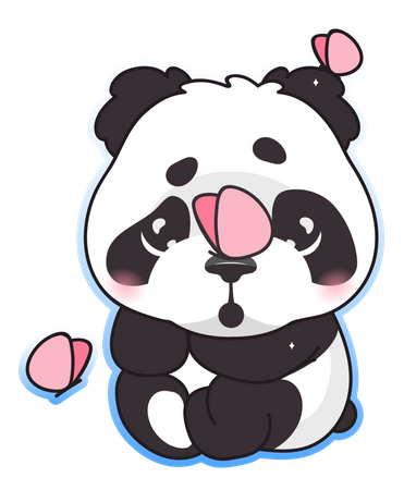 Panda mignon avec des papillons  Illustration