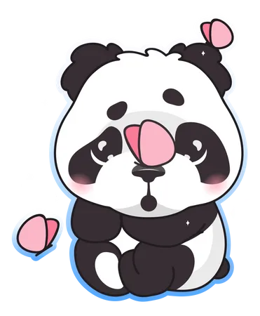 Panda mignon avec des papillons  Illustration