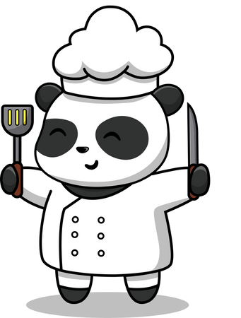 Chef Panda Mignon Tenant Une Spatule Et Un Couteau  Illustration