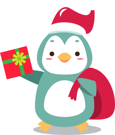 Pingouin mignon de Santa avec le sac donnant le cadeau de Noël  Illustration