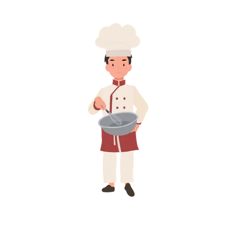 Mignon petit chef avec tablier et bol à mélanger  Illustration