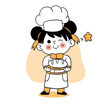 Sourire Heureux Petite Fille Chef Concept De Cuisine Enfant Illustration Vectorielle Dessinee A La Main Doodle Illustration