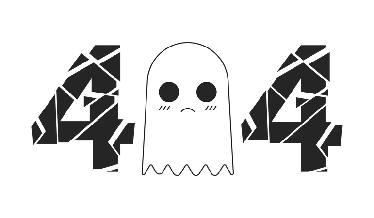 Message flash d'erreur 404 mignon petit fantôme noir blanc  Illustration