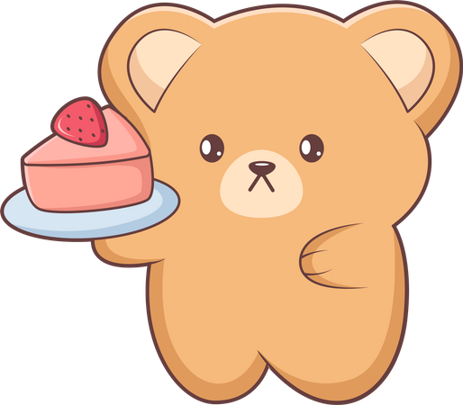 Mignon petit ours tenant un gâteau aux fraises  Illustration