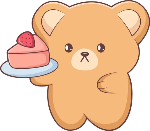 Mignon petit ours tenant un gâteau aux fraises  Illustration