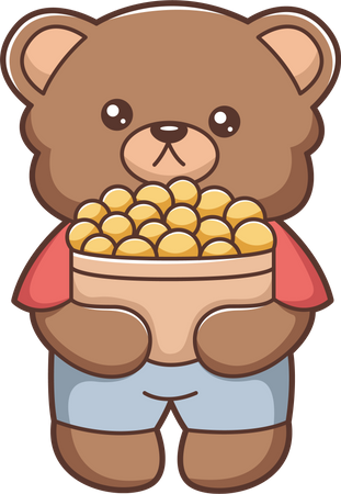 Joli petit ours tenant un panier de noix  Illustration