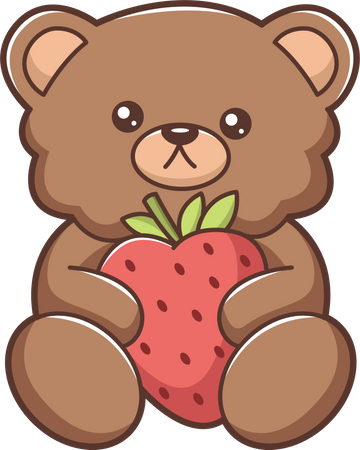 Mignon petit ours tenant une fraise  Illustration