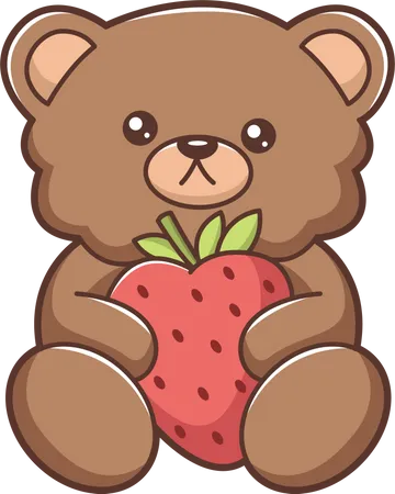 Mignon petit ours tenant une fraise  Illustration