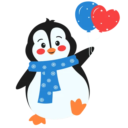 Pingouin mignon avec ballon  Illustration