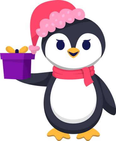 Pingouin mignon avec cadeau  Illustration