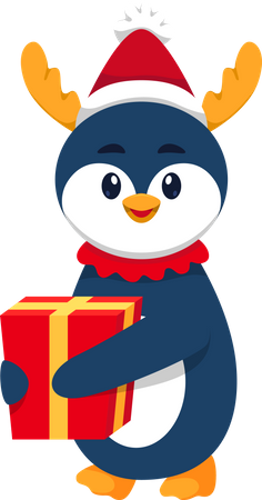 Pingouin mignon avec boîte-cadeau  Illustration