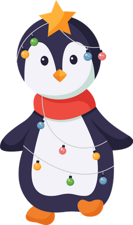 Pingouin mignon avec guirlande lumineuse Noël  Illustration