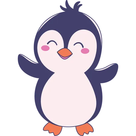 Mascotte de personnage de pingouin mignon, les mains levées avec une expression heureuse  Illustration