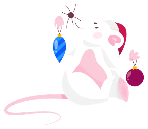 Rat de Noël mignon avec des objets décoratifs  Illustration