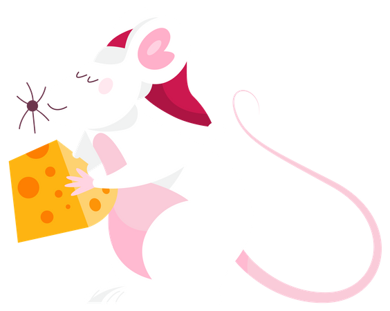 Joli rat de Noël avec un morceau de fromage  Illustration