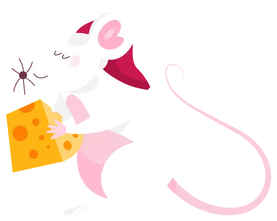 Joli rat de Noël avec un morceau de fromage  Illustration