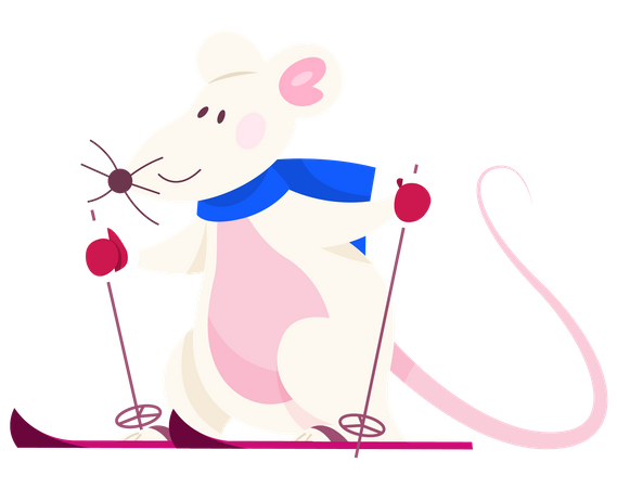 Un rat de Noël mignon fait du ski  Illustration