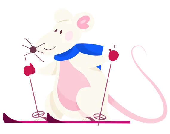 Un rat de Noël mignon fait du ski  Illustration