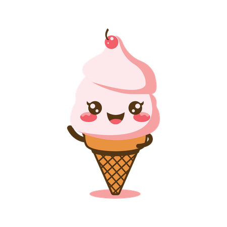 Jolie glace au cornet de cerise rose  Illustration