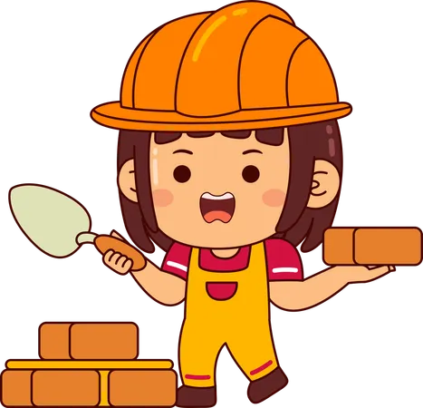 Fille mignonne de constructeur faisant le mur  Illustration