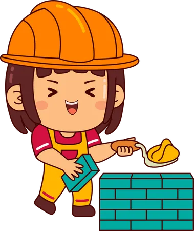 Fille mignonne de constructeur faisant le mur  Illustration