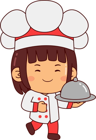 Fille mignonne de chef tenant la cuisine  Illustration