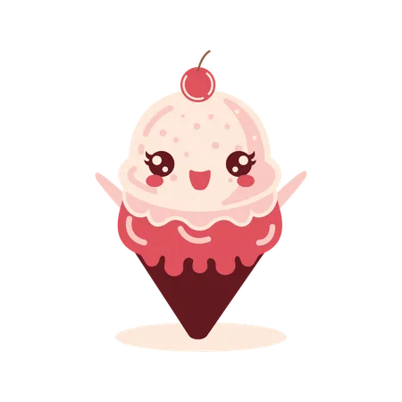 Jolie glace au cornet de cerise  Illustration