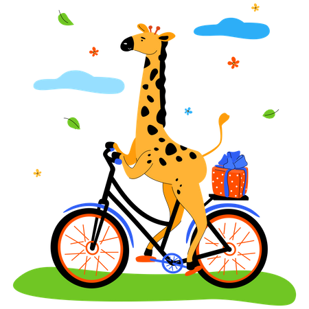 Jolie girafe à vélo  Illustration